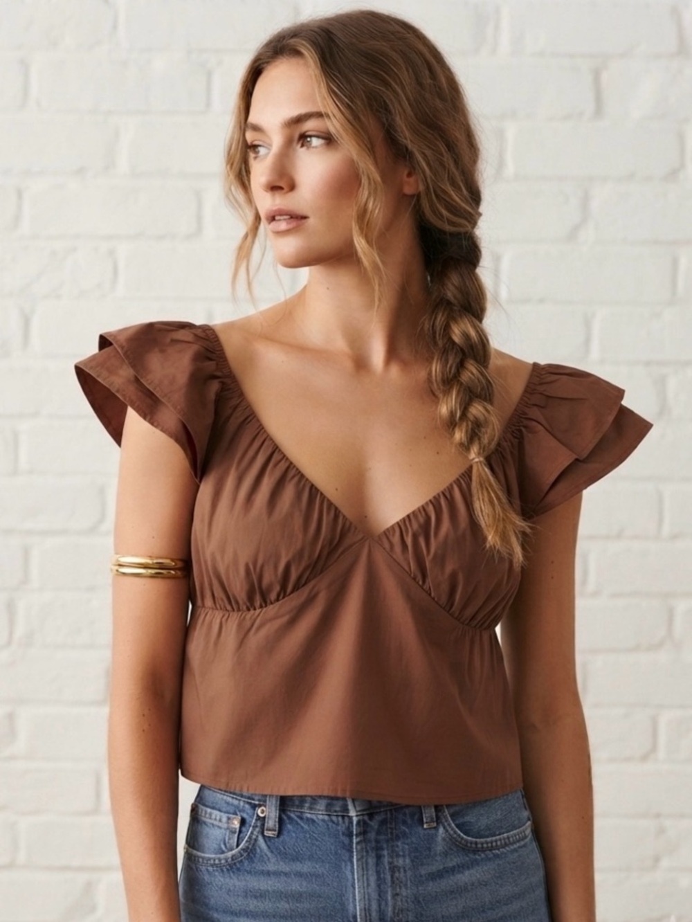 Abercrombie & Fitch Ruffled Sleeve Crop Top Size S